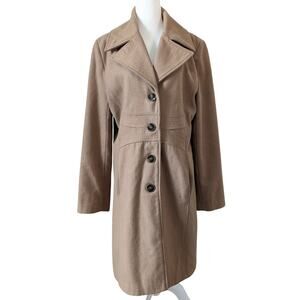 Nine West Camel Tan Wool Blend Fully Lined Long Peacoat Size 14